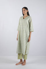Green Hand Block Printed Cotton Kurta Set