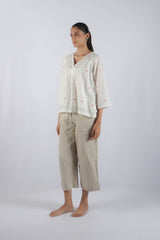White Jamdani Cotton V-Neck Top
