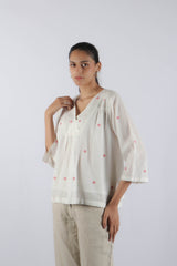 White Jamdani Cotton V-Neck Top