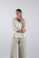 White Jamdani Cotton V-Neck Top