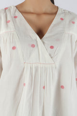 White Jamdani Cotton V-Neck Top