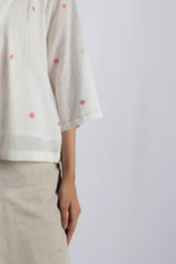 White Jamdani Cotton V-Neck Top