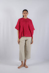 Pink Jamdani Cotton Loose-Fit Kaftan Top
