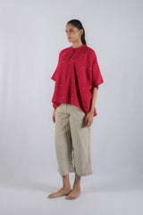 Pink Jamdani Cotton Loose-Fit Kaftan Top