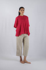 Pink Jamdani Cotton Loose-Fit Kaftan Top