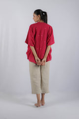 Pink Jamdani Cotton Loose-Fit Kaftan Top