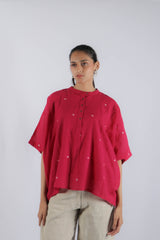 Pink Jamdani Cotton Loose-Fit Kaftan Top