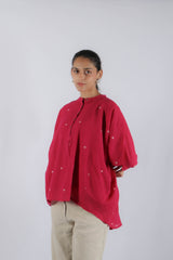 Pink Jamdani Cotton Loose-Fit Kaftan Top