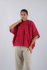 Pink Jamdani Cotton Loose-Fit Kaftan Top