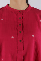 Pink Jamdani Cotton Loose-Fit Kaftan Top