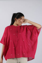 Pink Jamdani Cotton Loose-Fit Kaftan Top