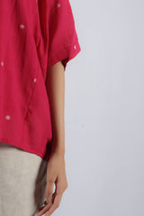 Pink Jamdani Cotton Loose-Fit Kaftan Top