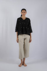 Black Handwoven Jamdani Floral Top