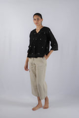 Black Handwoven Jamdani Floral Top