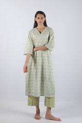 Green Hand Block Printed Cotton Kurta Set