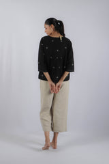 Black Handwoven Jamdani Floral Top