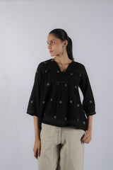Black Handwoven Jamdani Floral Top