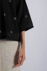 Black Handwoven Jamdani Floral Top