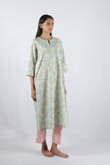 Green Floral Hand Block Printed Cotton Kurta