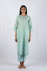Blue Floral Hand Block Printed Cotton Kurta