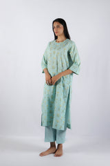 Blue Floral Hand Block Printed Cotton Kurta