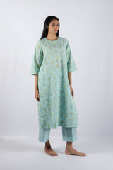 Blue Floral Hand Block Printed Cotton Kurta