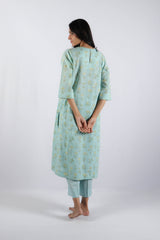 Blue Floral Hand Block Printed Cotton Kurta