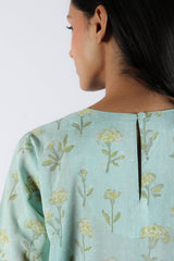 Blue Floral Hand Block Printed Cotton Kurta
