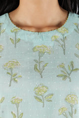Blue Floral Hand Block Printed Cotton Kurta