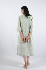 Green Floral Hand Block Printed Cotton Kurta