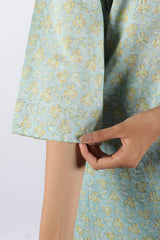 Blue & Yellow Floral Hand Block Printed Cotton Kurta