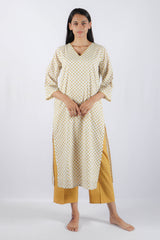 Yellow Hand Block Printed Cotton Kurta