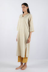 Yellow Hand Block Printed Cotton Kurta