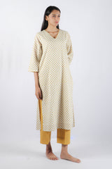 Yellow Hand Block Printed Cotton Kurta