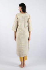 Yellow Hand Block Printed Cotton Kurta