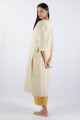 Yellow Hand Block Printed Cotton Kurta