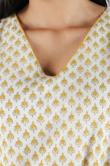 Yellow Hand Block Printed Cotton Kurta