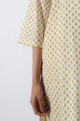 Yellow Hand Block Printed Cotton Kurta