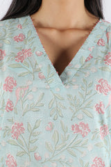 Blue Floral Hand Block Printed Cotton Kurta