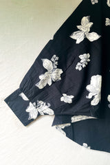 Black Floral Mandarin Collar Poplin Top