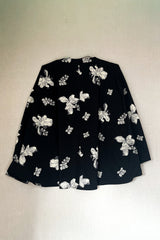 Black Floral Mandarin Collar Poplin Top