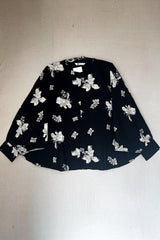 Black Floral Mandarin Collar Poplin Top