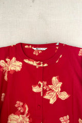 Red Floral Poplin Kaftan Top