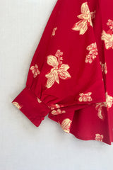 Red Floral Poplin Kaftan Top