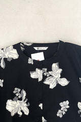 Black Floral Mandarin Collar Poplin Top