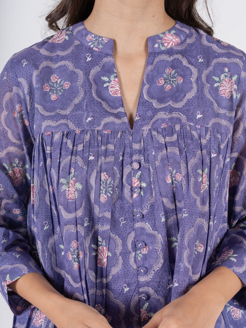 Cotton Hand Block Printed Top - Purple