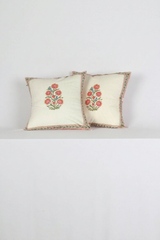 White Floral Hand Block Printed Cotton Cushion Cover