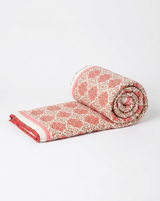 Pink Geometric Floral Hand Block Printed Cotton Quilt