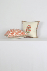 White Floral Hand Block Printed Cotton Cushion Cover