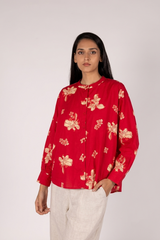 Red Floral Poplin Kaftan Top